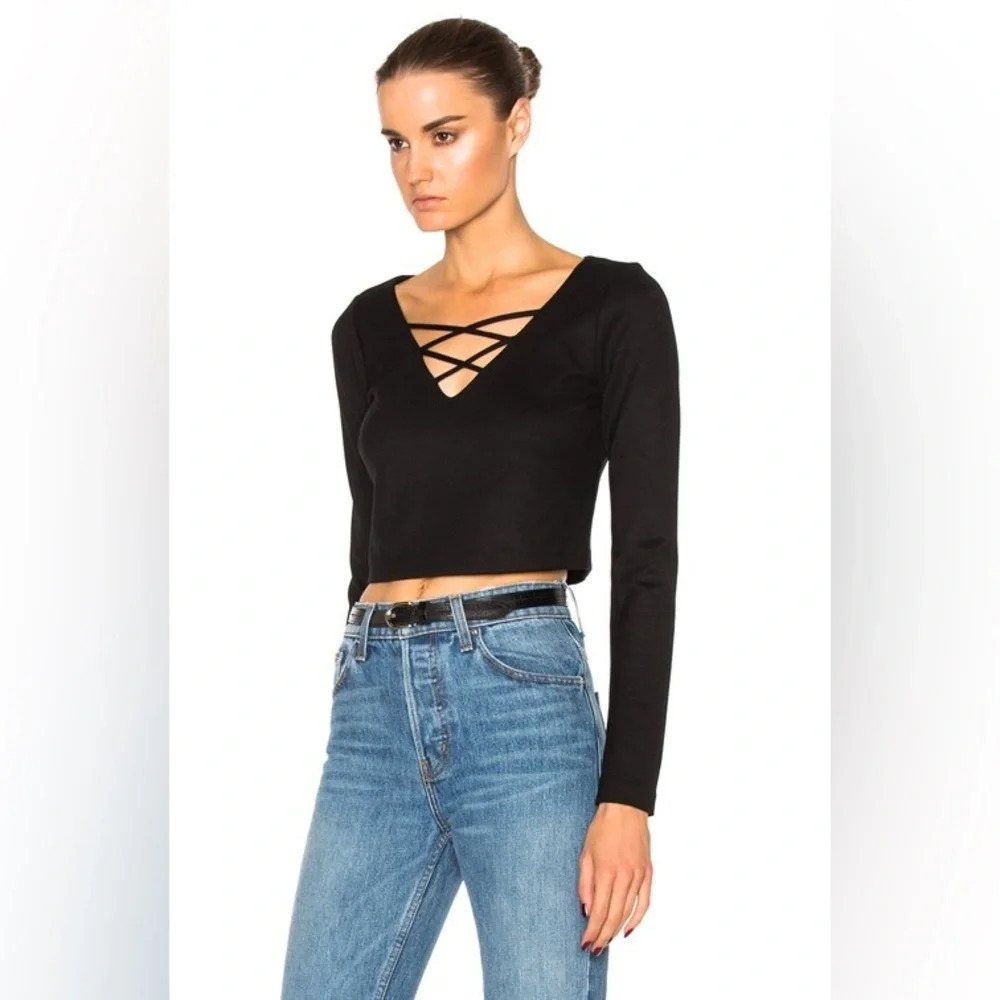 Aster Women’s Lace Up Knit Cropped Sweater in Black Size XS